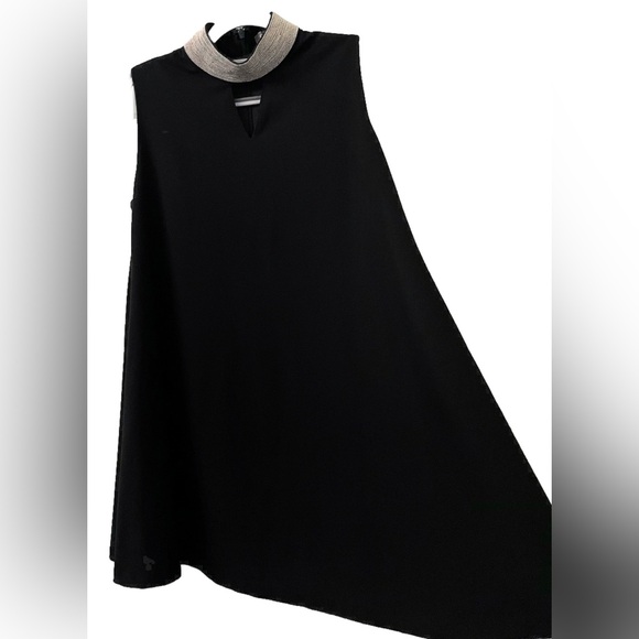 Gracia Black Sleeveless Dress Small Silver Embellished Collar Lined A-Line - Picture 5 of 8